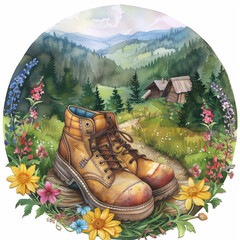 Illustration of a pair of hiking shoes.
