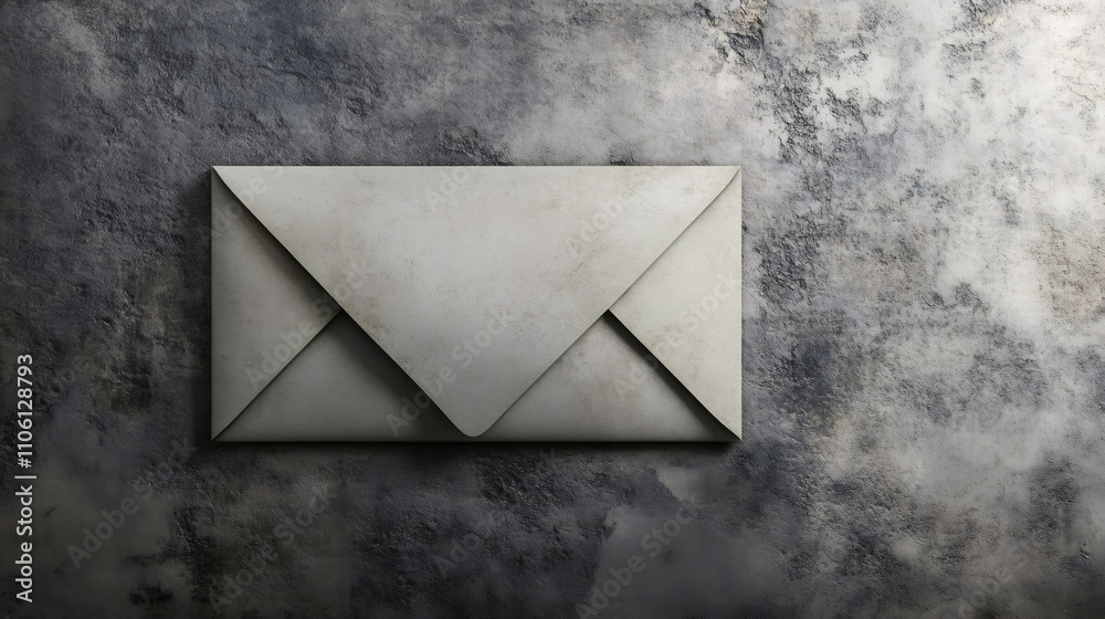 Aufkleber closed envelope lies on a textured gray surface, creating a simple yet intriguing image