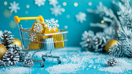 Winter sales graphics featuring bold typography and decorative snowflakes, highlighting discounted products against a festive winter-themed backdrop, perfect for holiday promotions and marketing.