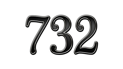 black metal 3d design of number 732 on white background.