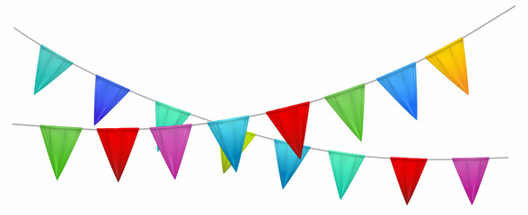Fototapeta premium Colorful triangle party flags background, decoration element, Abstract, Isolated on white background