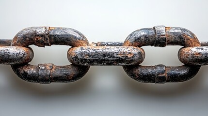 Fototapeta premium Close-up of a rusty metal chain link on a neutral background