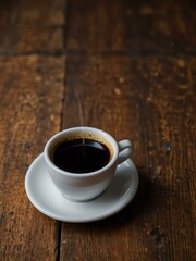 Glass of black drip coffee served on a wooden table.