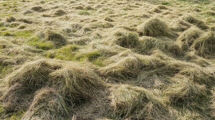 Naklejka premium Sluggish Grass in Harvested Hayfield: Dried Grass during Agriculture Field Harvesting