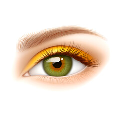 Fototapeta premium Eye with vibrant green and yellow colors showcasing a striking makeup style and natural beauty