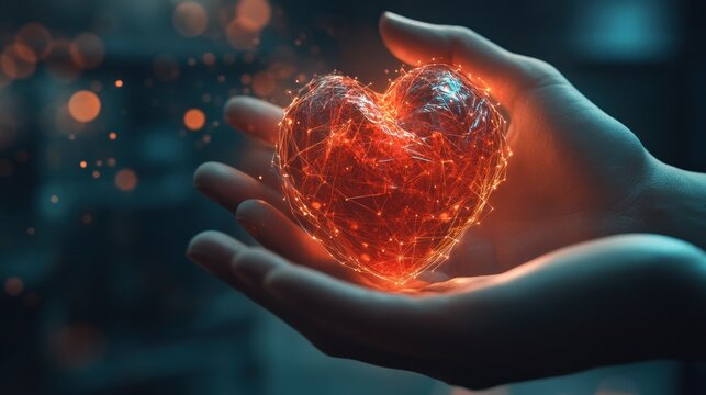 Glowing Heart in Hands: A Symbol of Care, Compassion, and Love