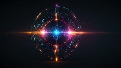 Fototapeta premium Glowing abstract tech icon with radiant light effects.