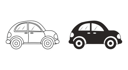 Black car line and outline icons set in vector art on a white background with modern style