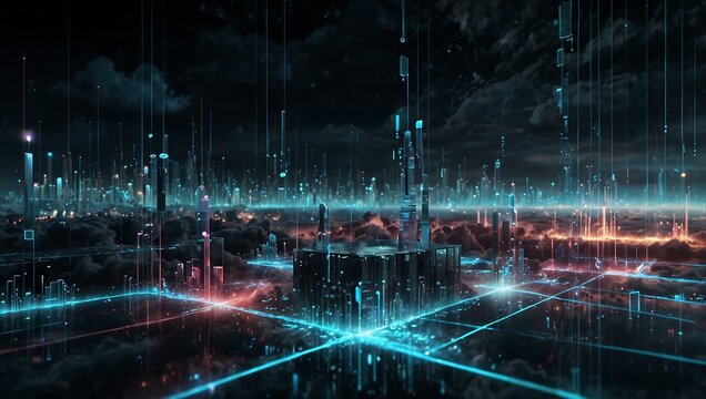 Glowing data streams in a futuristic cloud computing concept.