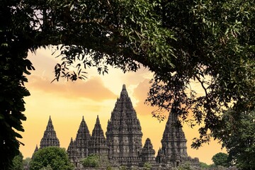 View of Prambanan Temple, Prambanan temple is the largest and grandest Hindu temple ever built in ancient Java