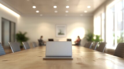 Laptop on Conference Table in Modern Office