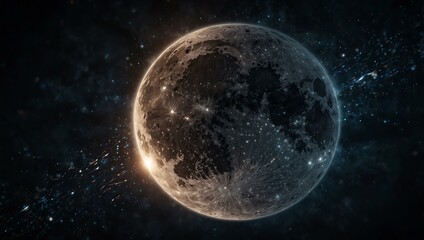 Fototapeta premium Glowing moon surrounded by abstract light patterns.