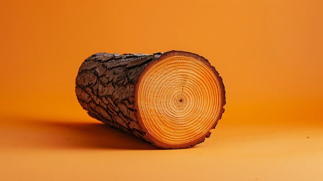 Sawed wood isolated on orange background
