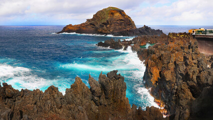 sea cliffs of Madeira island at sunset