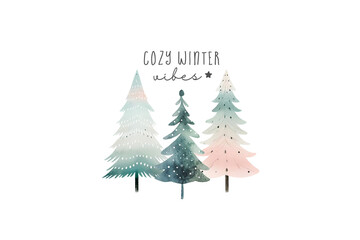 Cozy Winter vibes, Winter Christmas Trees PNG sublimation Design

