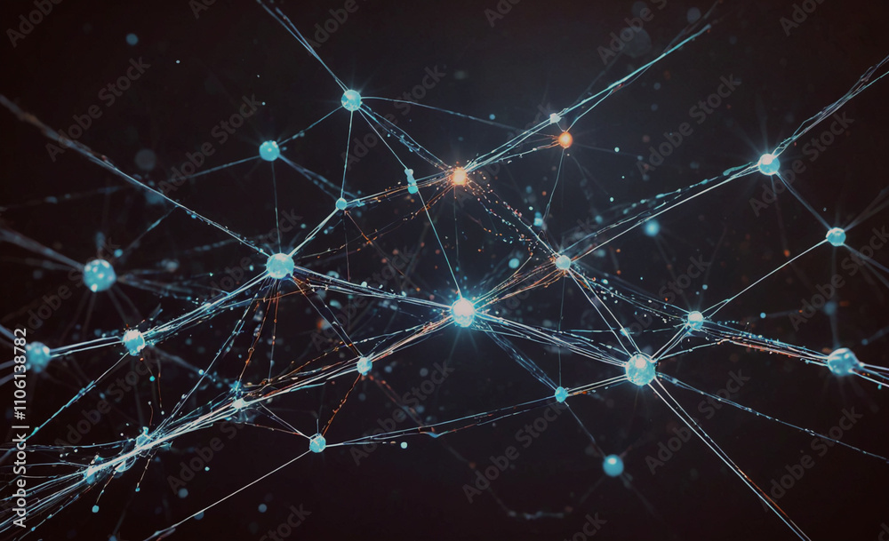 Poster Computer generated image of a network of dots. The dots are connected by lines. The image is black and white