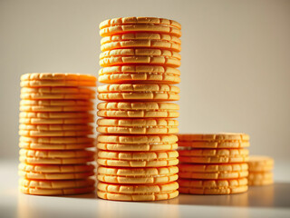 wafer biscuits on a pile macro shot with shallow depth of field,  delicate crumbs,  table setting,  still life photography,  golden brown edges,  breakfast treat