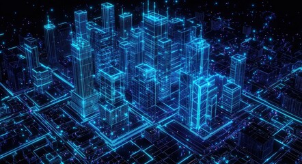 Smart City Isometric. Futuristic Urban Landscape with Technology and Communication Network