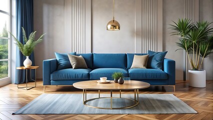 Art deco interior design of modern living room, home with fireplace and multi-colour wall.