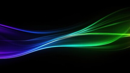 Fototapeta premium Colorful waves of blue, green, and purple flow seamlessly across a black background. The design suggests a sense of motion and depth, inviting viewers to explore the vibrant energy.