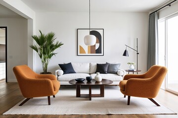 Contemporary Boucle Chairs and Minimalist Sofa for a Bright and Functional Living Room Design