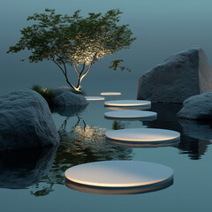 Floating Stone Path Over Water