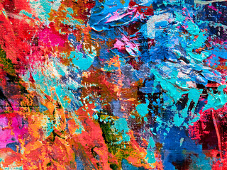 Vivid colorful  painting.  Background design. Dots , strokes of paint. Textured oil painting.  Hand drawn brush stroke. Multicolored circles. Bright pattern with paint structure. Impasto. Color scheme