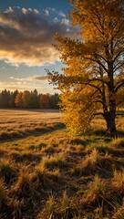Golden autumn field with vibrant fall colors