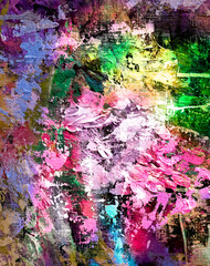 Vivid colorful  painting.  Background design. Dots , strokes of paint. Textured oil painting.  Hand drawn brush stroke. Multicolored circles. Bright pattern with paint structure. Impasto. Color scheme
