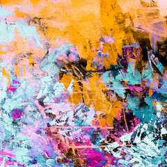 Vivid colorful  painting.  Background design. Dots , strokes of paint. Textured oil painting.  Hand drawn brush stroke. Multicolored circles. Bright pattern with paint structure. Impasto. Color scheme