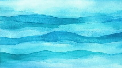 A dreamy abstract watercolor background in shades of blue and teal, with smooth blending and subtle textures resembling ocean waves, fading into a light gradient.