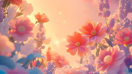 Soft Peach Blossoms Illuminated By Sunset Light