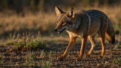 Fototapeta premium Golden jackal tracking prey in nature.