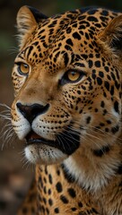 Fototapeta premium Golden jaguar close-up portrait.