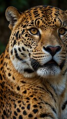 Obraz premium Golden jaguar close-up portrait.