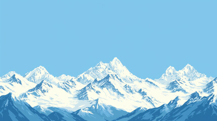 Fototapeta premium snowy mountain range under clear blue sky, showcasing majestic peaks and serene beauty. landscape evokes sense of tranquility and adventure