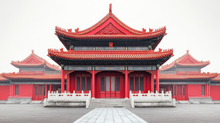 Fototapeta premium majestic red palace showcases traditional Chinese architecture with intricate details and vibrant colors, evoking sense of history and culture