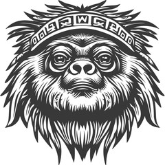 Obraz premium Black And White Illustration Of A Sloths Face With Tribal Design Headband