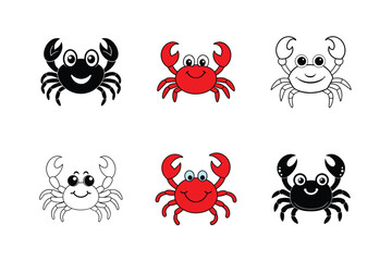 Fototapeta premium Cute Crab Cartoon Vector Set - Playful Marine Animal Illustration for Fun, Coastal, and Tropical Designs