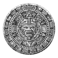 Obraz premium Black And White Illustration Of The Aztec Sun Stone