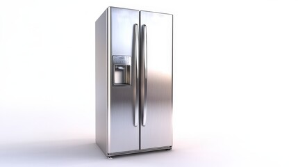 Naklejka premium Stainless Steel Refrigerator. Modern Kitchen Appliance. Front View Fridge Freezer Isolated on White Background