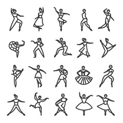Line Art Illustrations Of Ballet Dancers In Various Poses