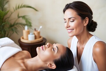 Delightful Woman Savoring a Rejuvenating Facial in a Peaceful Sanctuary