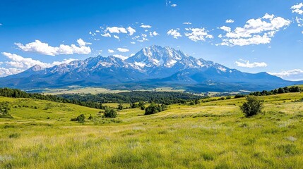 Fototapeta premium Majestic mountain vista under blue skies.