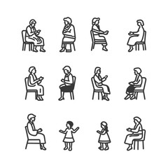 Line Art Illustrations Of People Sitting And Standing In Various Poses