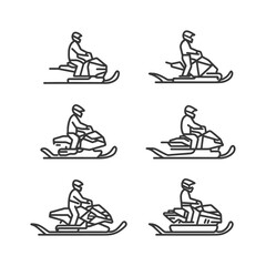 Line Art Illustrations Of Snowmobilers Riding Snowmobiles