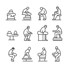 Line Art Illustrations Of People Sitting On Different Seats And Stools