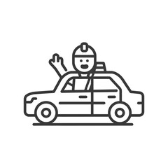 Line Drawing Of A Happy Man In A Car With His Arm Out The Window
