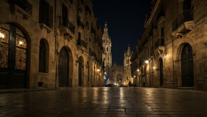 Fototapeta premium Gothic quarter of Barcelona at night.