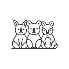 Line Drawing Of A Kangaroo Koala And Dingo Sitting Together